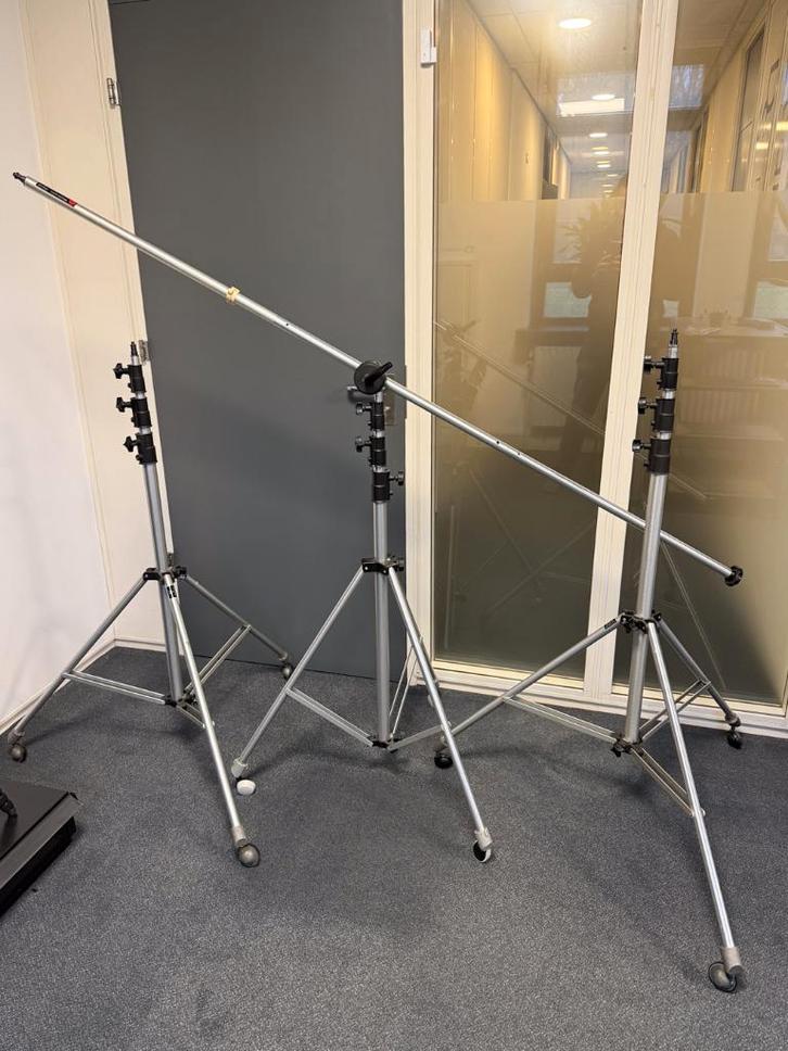 2x Manfrotto Licht statief en 1x Boomarm, Audio, Tv en Foto, Fotografie | Statieven en Balhoofden, Gebruikt, Driepoot, 175 cm of meer