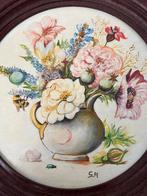 Klassiek bloemstilleven olieverf op paneel – gesigneerd S.M., Ophalen of Verzenden