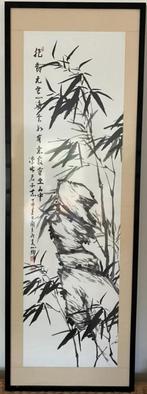 Zen oost-indische inkt tekening met bamboe (gemerkt) h133cm, Antiek en Kunst, Ophalen of Verzenden