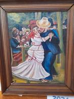 Schilderij olieverf op doek weidefeest dansend paar A.T, Antiek en Kunst, Ophalen of Verzenden