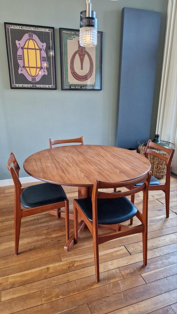 Vintage Deens design Eettafel + 4 Vamo Sonderborg Stoelen, Huis en Inrichting, Tafels | Eettafels, Gebruikt, 100 tot 150 cm, 100 tot 150 cm
