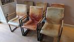 6 leren stoelen met stalen frame, Vijf, Zes of meer stoelen, Industrieel, Gebruikt, Metaal