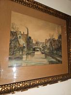 Aquarel van een Hollands industrieel landschap., Antiek en Kunst, Kunst | Schilderijen | Klassiek, Ophalen of Verzenden