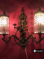 2 Arms Franse antiek kristallen wandlamp brons barok, Antiek en Kunst, Antiek | Lampen, Verzenden