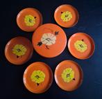 Vintage oranje setje onderzetters in bijpassende doos, Ophalen of Verzenden, Huis en Inrichting