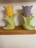 Set vintage tulp kandelaars theelichtje keramiek, Huis en Inrichting, Woonaccessoires | Kandelaars en Kaarsen, Verzenden, Overige materialen
