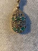 Prachtige zilveren antieke smaragd ketting, Ophalen, Zilver, Hanger, Met edelsteen