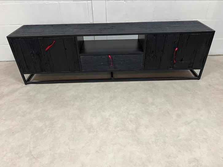 Tv meubel / kast mangohout zwart 200cm, Huis en Inrichting, Kasten | Televisiemeubels, Zo goed als nieuw, Minder dan 100 cm, 25 tot 50 cm