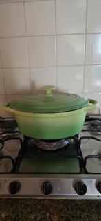 Groene Gietijzeren Braadpan, Gietijzer, Ophalen of Verzenden, Zo goed als nieuw, Keramische plaat