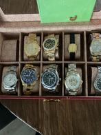 Tk, lederen kistje met polshorloges, Sieraden, Tassen en Uiterlijk, Horloges | Heren, Staal, Polshorloge, Ophalen of Verzenden