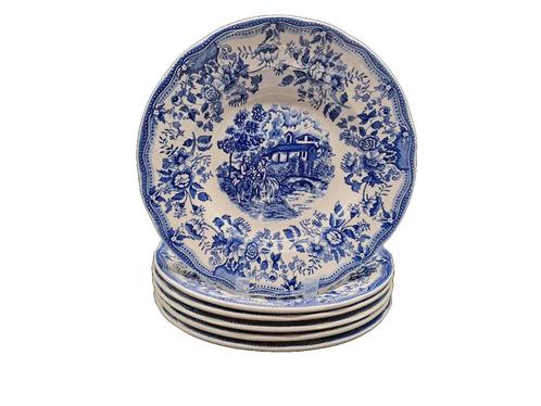 Set van 6 Italiaanse diepe transferware borden blauw wit, Antiek en Kunst, Antiek | Servies los, Ophalen of Verzenden