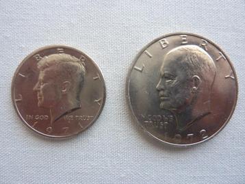 2 munten usa Kennedy 1971 half Eisenhower 1972 dollar nikkel beschikbaar voor biedingen