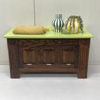 Brocante kist klepkast TT meubel restyle groen & eiken hout, 50 tot 75 cm, Minder dan 50 cm, 75 tot 100 cm, Niet bekend