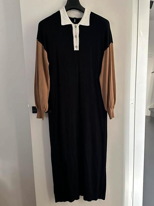 Eksept - zwart beige lange jurk | maat XS/S, Kleding | Dames, Jurken, Zo goed als nieuw, Maat 36 (S), Zwart, Onder de knie, Ophalen of Verzenden