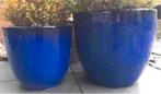 Grote blauwe geglazuurde bloempotten 50cm en 39cm, Gebruikt, 40 cm of meer, Rond, Ophalen of Verzenden