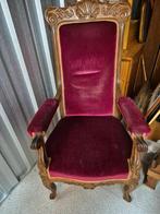 Antieke eiken/velours Fauteuile, Gebruikt, Minder dan 75 cm, Stof, 50 tot 75 cm