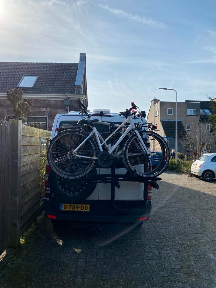 Owl Vans box en fietsendrager Mercedes Sprinter 906, Auto diversen, Fietsendragers, Gebruikt, Achterklepdrager, 2 fietsen, Brede banden