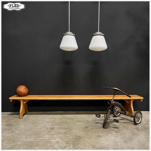 Vintage houten gym bank / halbank / L220 cm / Stevig, Huis en Inrichting, Krukjes, Gebruikt, Hout, Ophalen