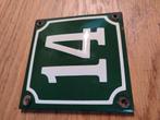 Groen emaille huisnummer 14, Antiek en Kunst, Ophalen of Verzenden