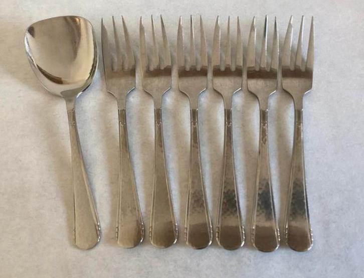 6 Gebaksvorkjes en 1 suikerschep Gero Zilmeta model 294, Antiek en Kunst, Antiek | Bestek, Ophalen of Verzenden