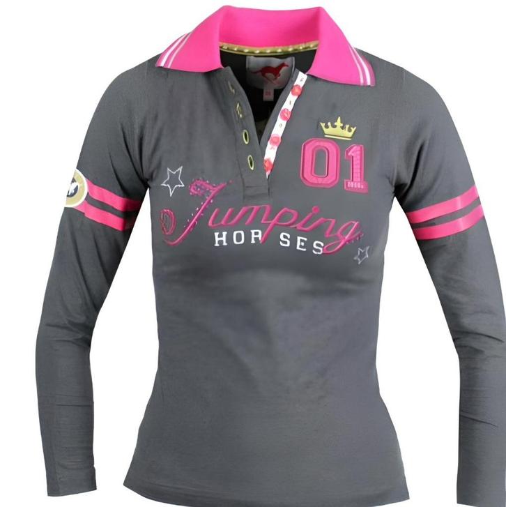 Antraciet/roze Red Horse Liberty polo lange mouwen maat 176, Dieren en Toebehoren, Paardrijkleding, Nieuw, Kinderen, Bovenkleding