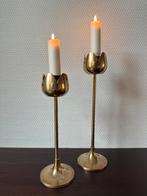 Vintage Messing Tulp Kandelaren, Kaarsenhouders, Voorjaar, Gebruikt, Ophalen of Verzenden, Kandelaar, 25 tot 50 cm