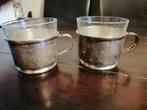 2 glazen kopjes in verzilverde houder, Ophalen of Verzenden