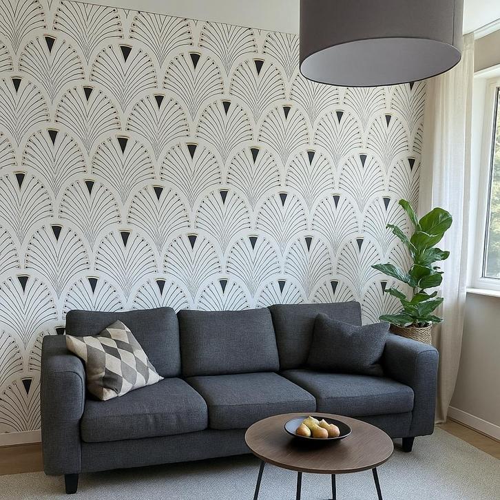 Art Deco vliesbehang - 1 Rol Nieuw in Verpakking, Huis en Inrichting, Stoffering | Behang, Wit, minder dan 10 m², Ophalen