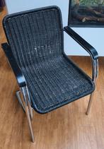 Design vintage zwarte stoel met riet en verchroomd buisframe, Ophalen
