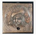 Brocante paneel Hout, Rembrandt, 17 x 17 x 2 cm, Antiek en Kunst, Curiosa en Brocante, Ophalen of Verzenden