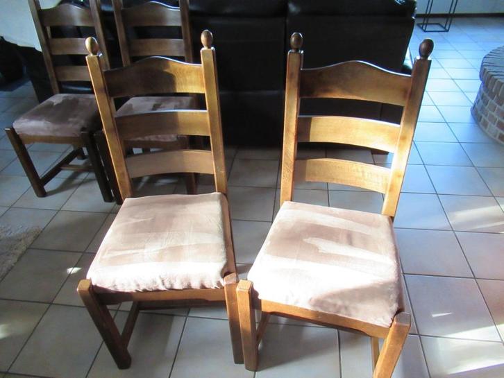 Eiken houten stoelen 4 stuks, Huis en Inrichting, Stoelen, Gebruikt, Vier, Hout, Stof, Bruin, Ophalen