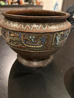 Antieke Bronzen Vaas met Emaille Decoratie, Ophalen of Verzenden, Brons