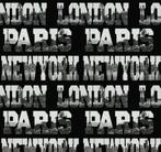 Behang tekst City London Paris New York 622001, Ophalen of Verzenden, Minder dan 10 m², Grijs