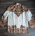 Escada vintage blouse luipaard in 100% zijde, 38/40, Maat 38/40 (M), Blauw, Escada, Ophalen of Verzenden