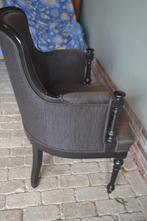 Prachtige antieke zwarte fauteuil met grijs/taupe bekleding, Antiek en Kunst, Verzenden