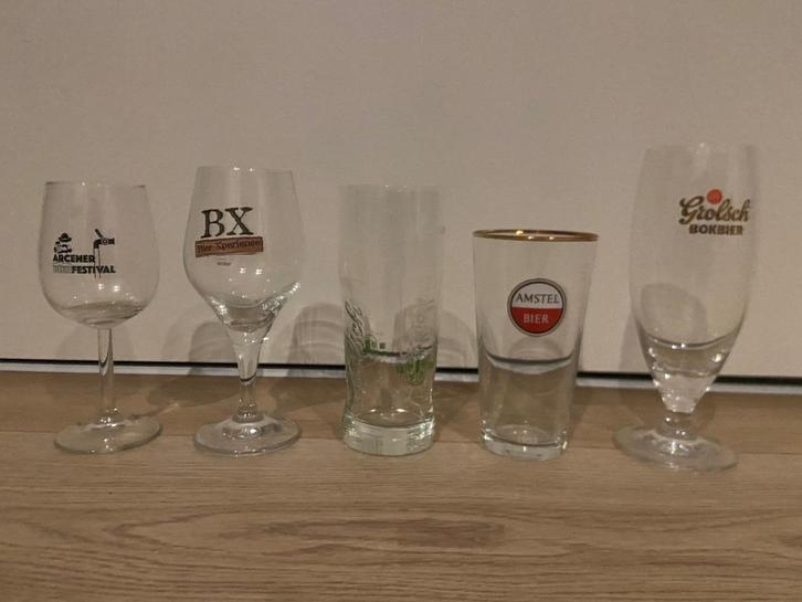 Bierglazen assorti, Huis en Inrichting, Keuken | Servies, Zo goed als nieuw, Glas of Glazen, Overige stijlen, Glas, Ophalen