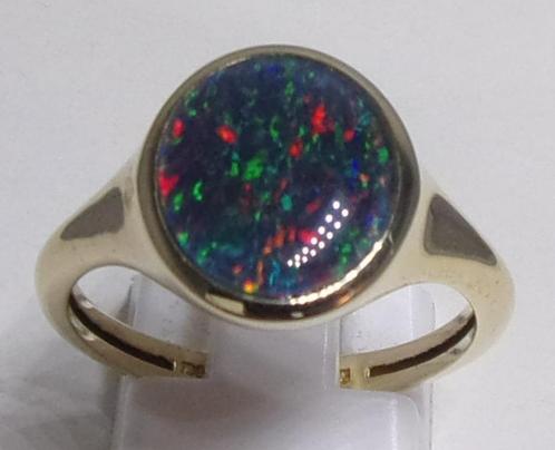 Nieuwe gouden zegelring (7) met Australische Opaal, Sieraden, Tassen en Uiterlijk, Ringen, Nieuw, Dame of Heer, 19 tot 20, Blauw