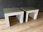 Twee salontafeltjes bijzettafel bruingrijs met wit 45x50 cm, Ophalen, Minder dan 50 cm, Gebruikt, Vierkant