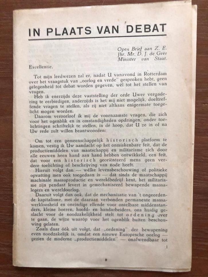 1935 NSNAP Paul Kiès: 'In plaats van debat'. Brochure met, Boeken, Oorlog en Militair, Gelezen, Overige onderwerpen, Tweede Wereldoorlog