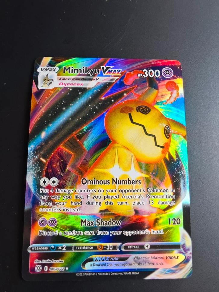 Mimikyu Vmax 069/172 Proxy, Hobby en Vrije tijd, Verzamelkaartspellen | Pokémon, Zo goed als nieuw, Losse kaart, Ophalen of Verzenden