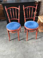 Set van 2 Houten Stoelen met Blauwe Bekleding, Ophalen, Hout, Gebruikt, Twee