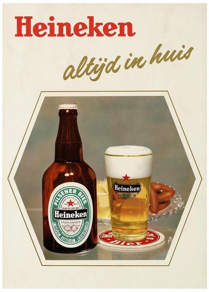 HEINEKEN Mooie 50x70cm Bar Bier Poster oud affiche, Verzamelen, Biermerken, Nieuw, Reclamebord, Plaat of Schild, Heineken, Ophalen of Verzenden
