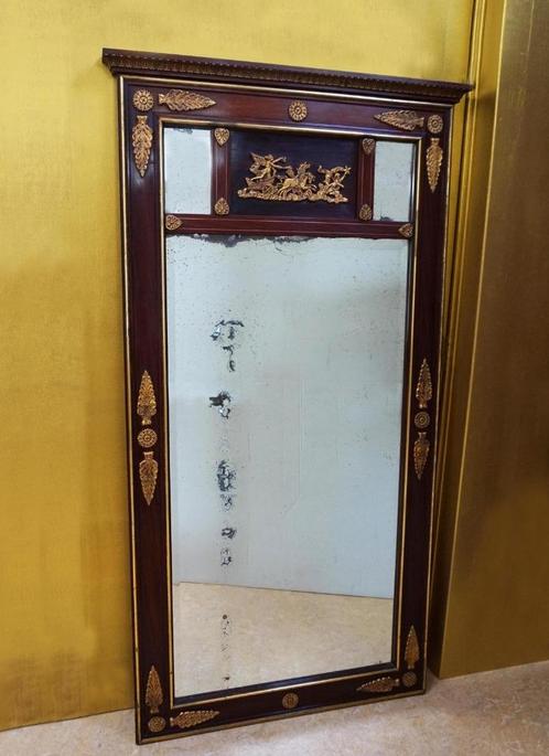 Antieke Franse spiegel, schouwspiegel, gouden ornamenten, Huis en Inrichting, Woonaccessoires | Spiegels, Gebruikt, Minder dan 100 cm
