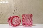 2 Pols potten - Zware kandelaars - Hurricane - Roze - Murano, Ophalen of Verzenden, Glas