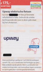 Upway elektrische fietsen. € 175,- korting. Postcode bon., Eén persoon, Kortingsbon, Warenhuis- of Winkelbon