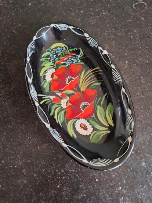 Vintage ovale schaal Klaprozen, Oost-Europa, handgeschilderd, Antiek en Kunst, Antiek | Schalen, Ophalen of Verzenden