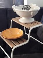 Klein trapje 2 laagse-opstap etagere ,hout +metaal,sleets, Ophalen of Verzenden