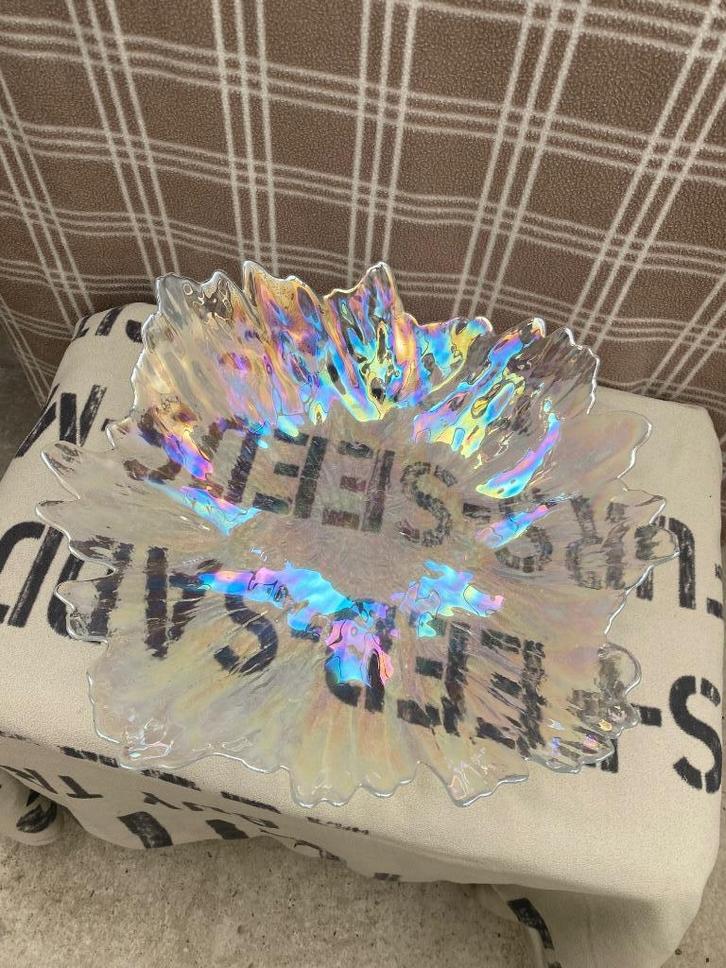 Glazen schaal halo bladvorm, Huis en Inrichting, Woonaccessoires | Schalen en Manden, Zo goed als nieuw, Schaal, Overige vormen