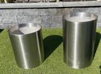 2x RVS plantenbakken 34 en 27 cm H 22 cm Ø, Gebruikt, Minder dan 60 cm, Rond, Ophalen of Verzenden
