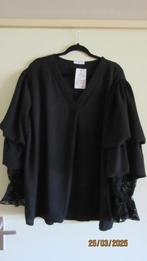 Nieuwe Zwarte Top met Volants & Kant, Zwart, Maat 42/44 (L), Nieuw, Ophalen of Verzenden